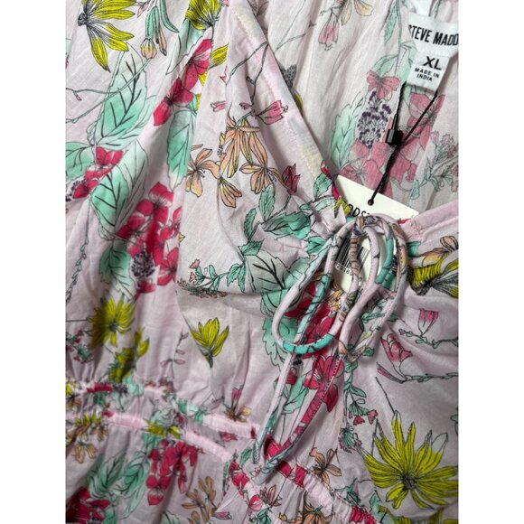 NWT Steve Madden Women's Size XL Pink Floral Puff Sleeve Babydoll Keyhole Shirt - Picture 3 of 3